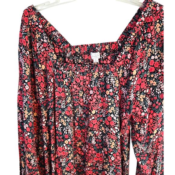Mudpie Women's DressLarge Red Floral Long Sleeves Misses Size12 14  Work Church - Picture 1 of 9